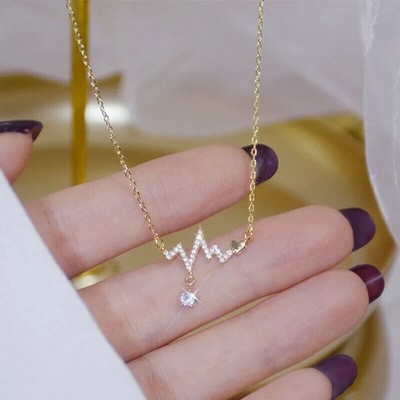 14K Yellow Gold Plated 1Ct Round Cut Real Moissanite Women's Heart Beat Pendant
