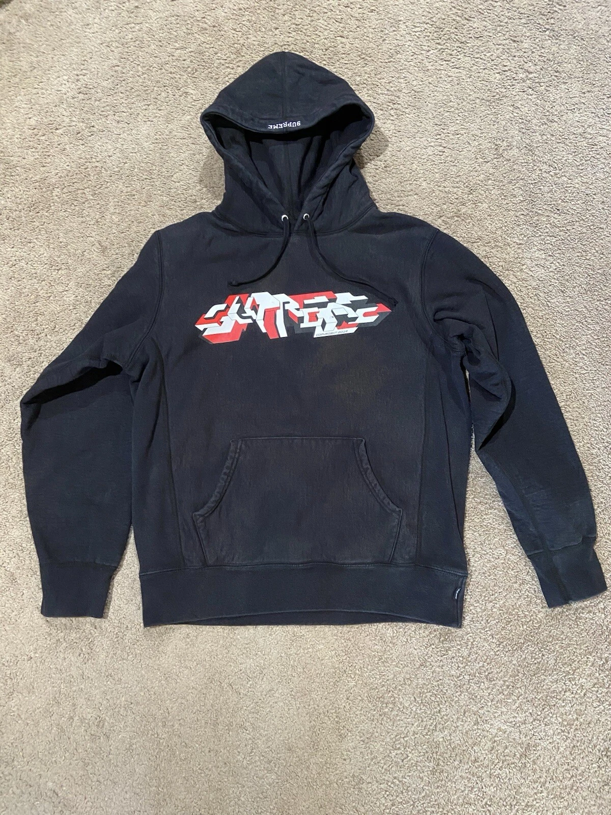 Sweat à capuche pull homme Supreme Delta Logo taille moyenne noir coton épais