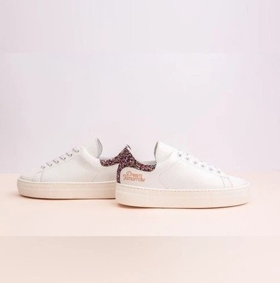 MAJE  Fanny Dream Tomorrow Leather Trainers Sneakers Glitter White Lace Up 39
