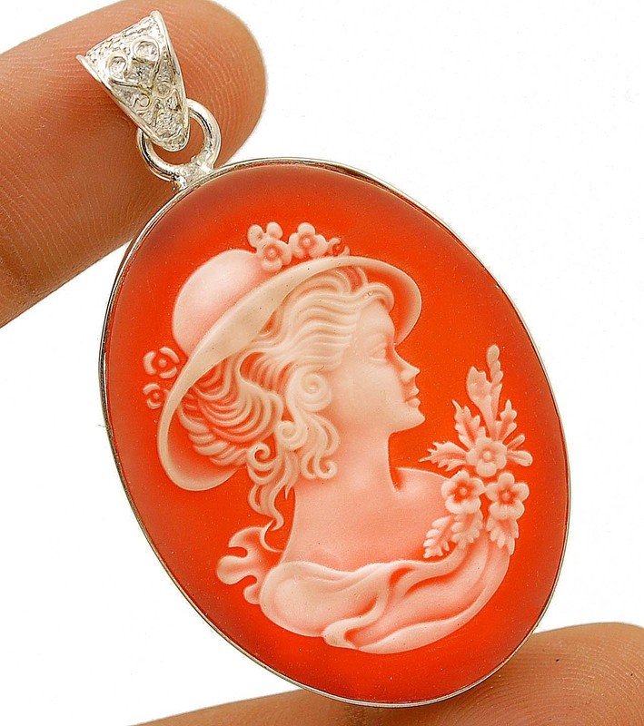 Italian Cameo Victorian Lady 925 Sterling Silver Pendant @20-6