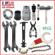 Bike Repair Tool 9 PCS Kit Crank Chain Cutter Extractor Bracket Freewheel Puller