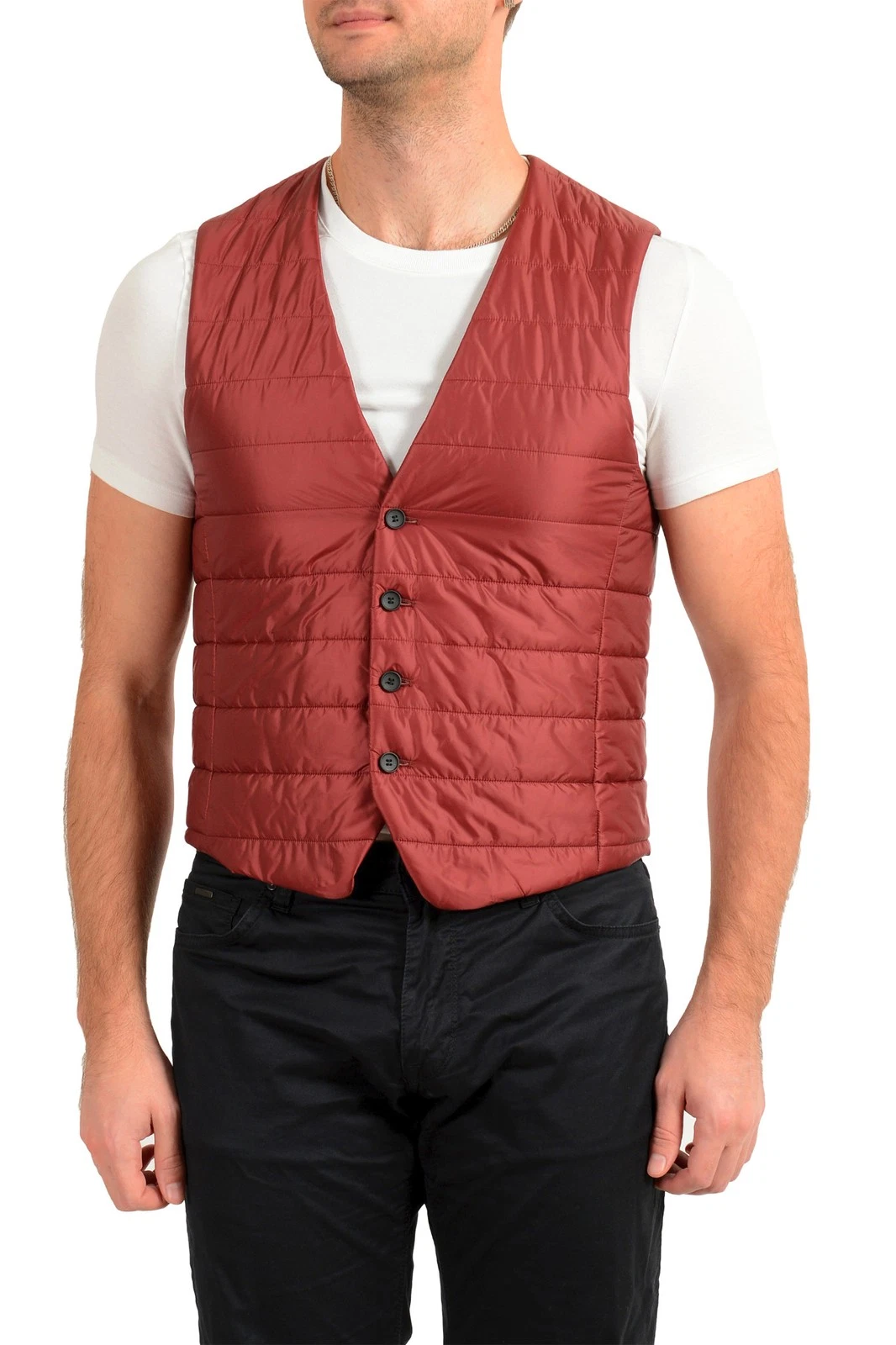 Hugo Boss Men's "Hiwan" Slim Fit Burgundy Button Down Insulated Vest
