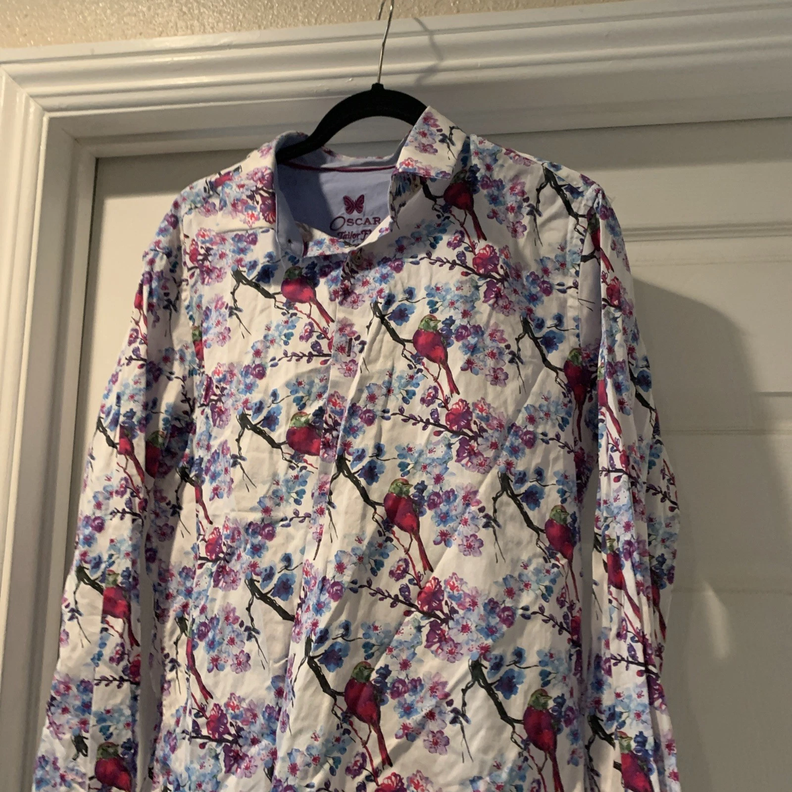 OSCAR PARIS Couture Designer Men's Tailor Fit Shirt Size XXL Floral (Runs Small)
