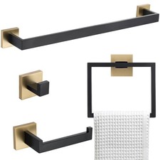 Bathroom Towel Bar Holder Sets Black and Gold 4-Piece Bathroom Hardware Set S...