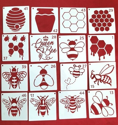 Lot Of 16 Assorted Honey Bee Themed Stencils - 3X3''- Honeycomb Farm Country Art