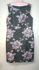 Talbots Sleeveless Sheath  Notched Neckline 12P Lined Black & Pink Damask 
