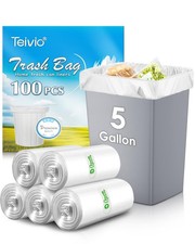 Teivio 5 Gallon 100 Counts Strong Trash Bags 1 Count Pack of 100 , clear