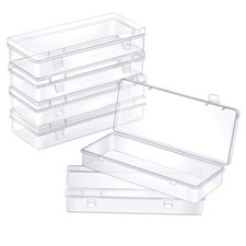 6 Pack Small Plastic Storage Containers with Hinged Lids, Rectangle Clear
