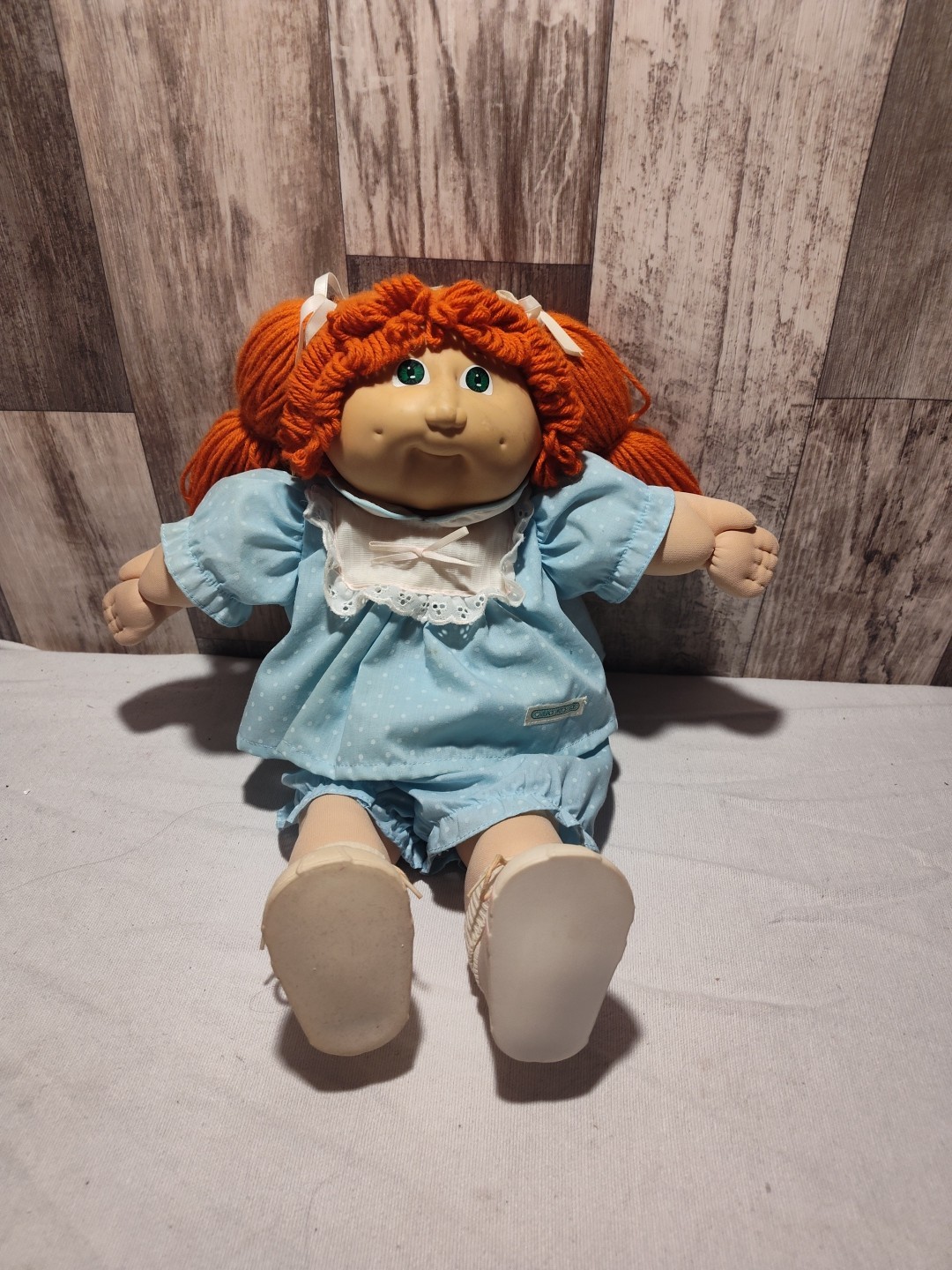 VTG Cabbage Patch Kid Doll Factory Red Hair Green Eyes  1982 Orig Shoes Outfit