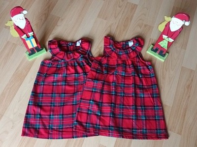 Zwillinge H&M Kleid Weihnachten Silvester Gr. 92 rot-kariert Schottenkaro Lurex