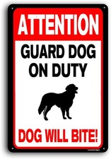 Attention Guard Dog on Duty Sign, 8x12 Inch, Aluminum, Beware of Dog, Will Bite