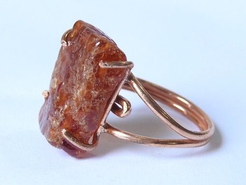 Hessonite Garnet Natural Crystal Rough Wire Wrapping Copper Adjustable Ring - Picture 2 of 8