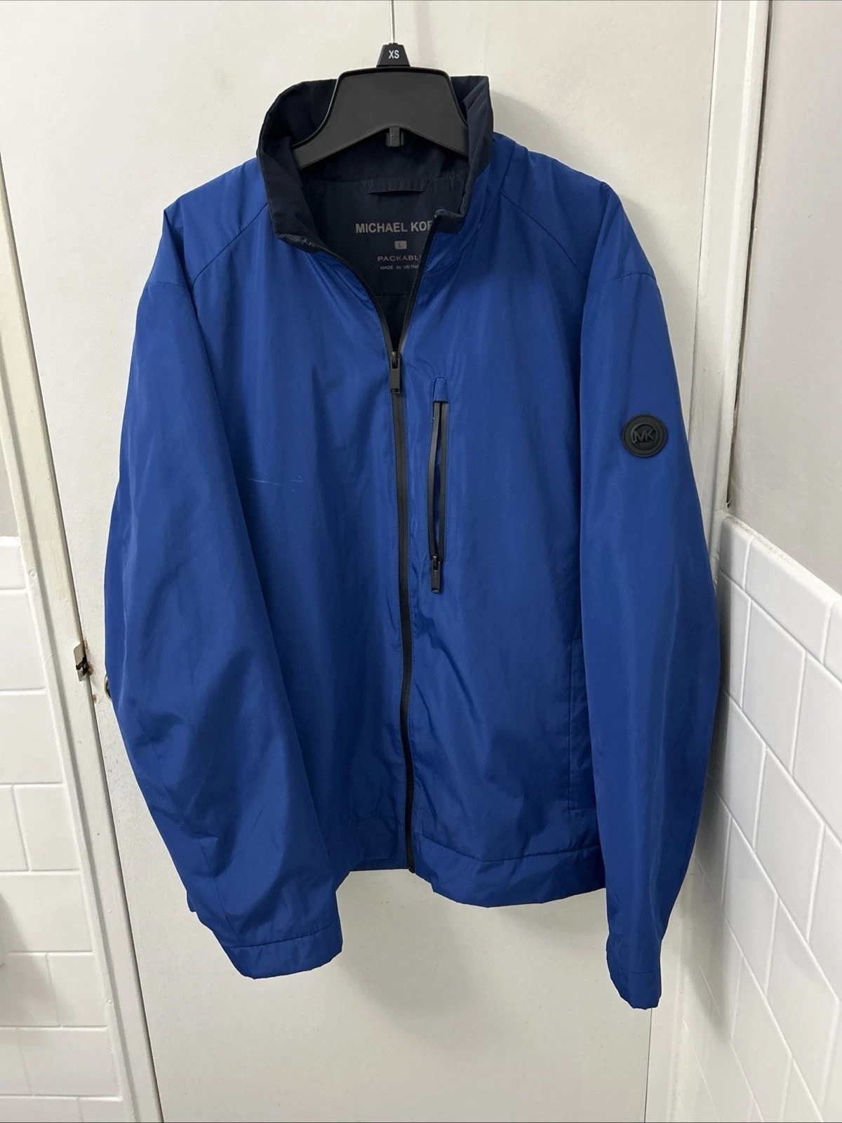 Michael Kors Jacket Mens Large Blue Full Zip Packable Windbreaker Track Logo L/S