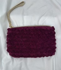 Vintage Neiman Marcus Burgundy Rosette Clutch Wristlet Evening Bag