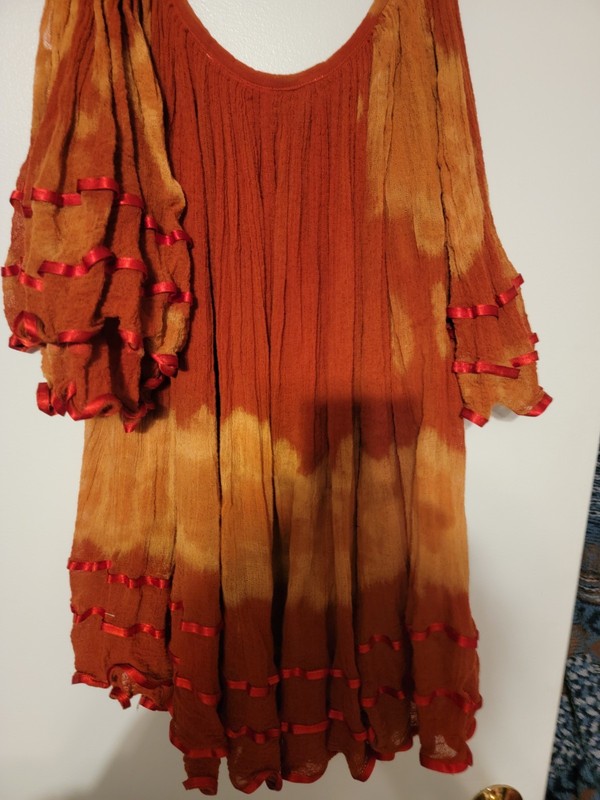 Jen’s Pirate Booty  RED-ORANGE TIE DIE Gauze Tunic O/S FITS MED-XXL FLOWY