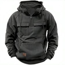 Mens Cargo Hoodies Tops Combat Work Military Solid Baggy Zip Hooded Sweatshirt