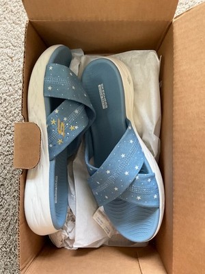Skechers Patriotic Slide Sandals Starry Light Denim Size 10 w/ Box Free Shipping