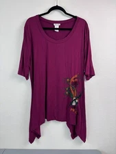 Monroe and Main women's 2X short sleeve asymmetrical hemline embroidered tunic