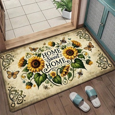 2D Sunflower Bee Printed Farmhouse Decorative Mat for Entryways Rooms Bedrooms