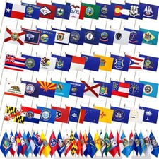 US 50 State Flags Set on Wood Stick Small Mini Hand Held 50