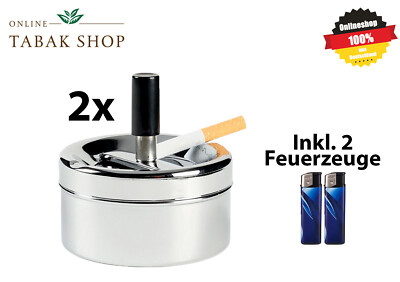 2x Drehaschenbecher Aschenbecher Windaschenbecher 9cm Chrom Ascher