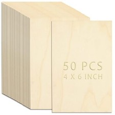 50 Pieces Unfinished Wood Pieces, Thin Wood Sheets Plywood Sheets Unfinished
