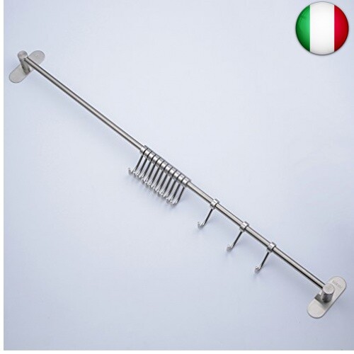 Porta Pentole A Parete Con 12 Ganci - Acciaio Inox Senza Fori Per Cucina - Foto 4