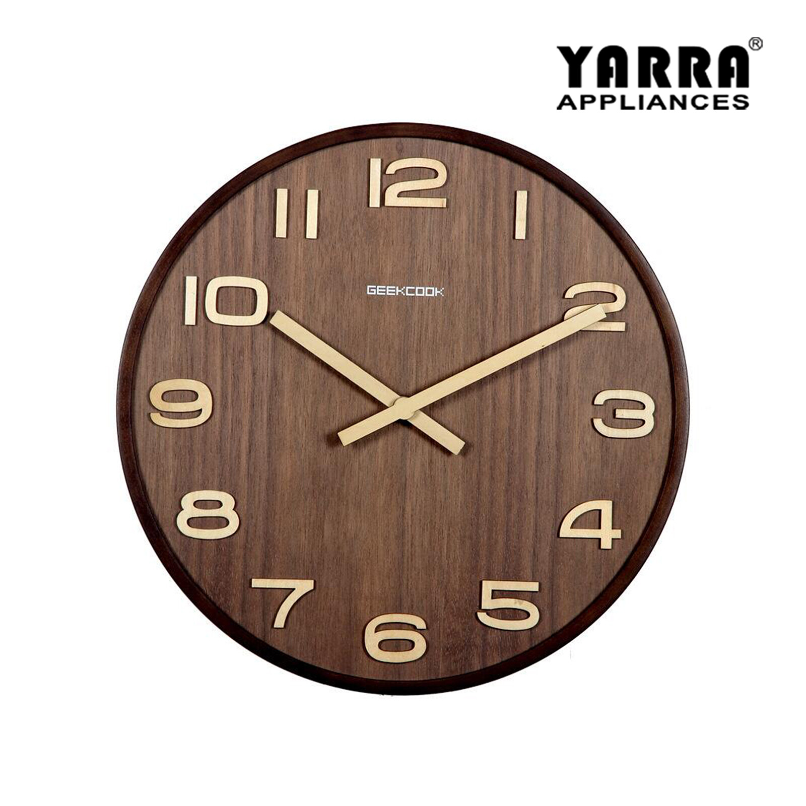 14" Wall Clock Brown Timber Finish 12 Hours Battery Powered Modern Art