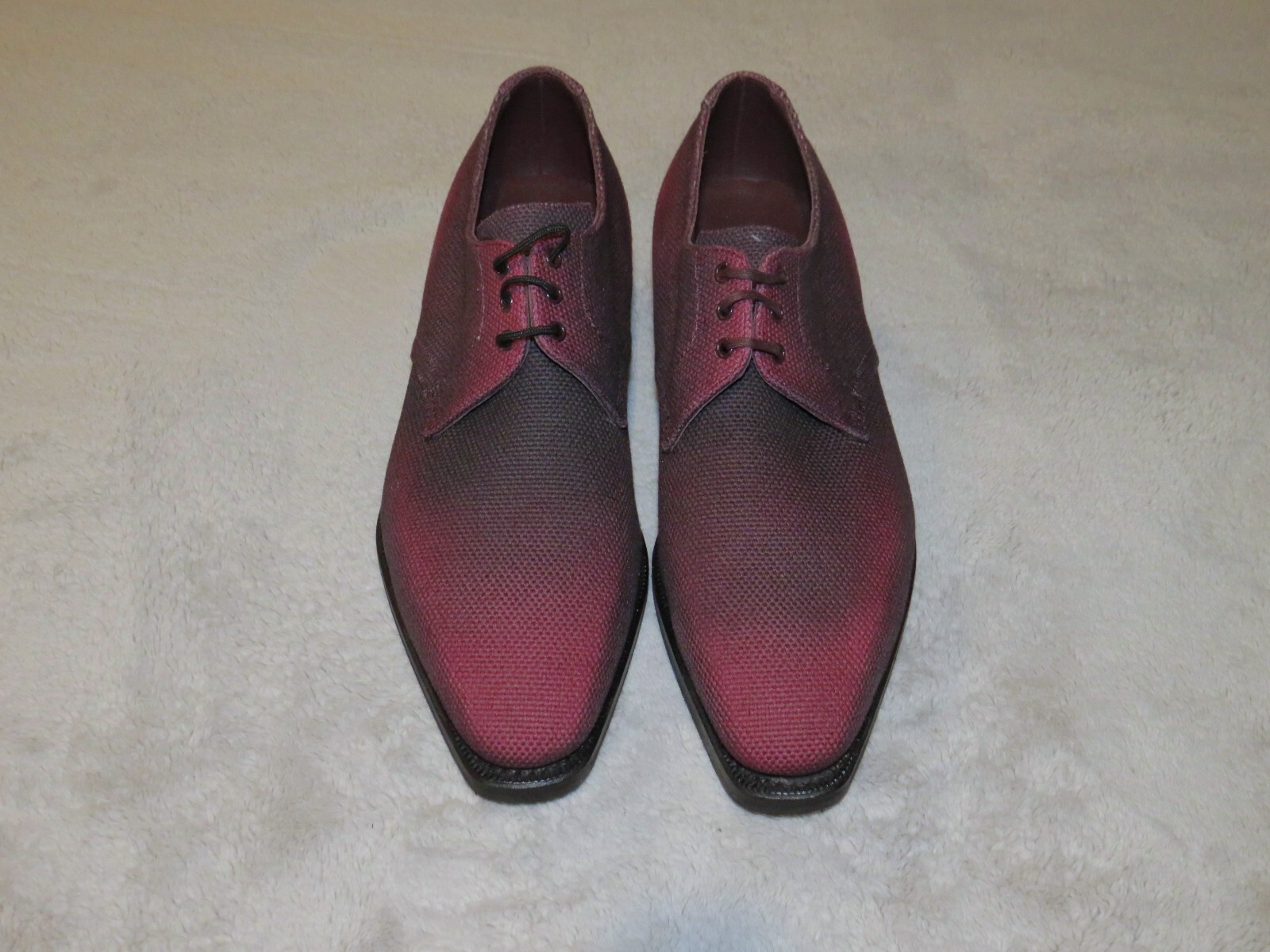 SAOLA Corthay Serigo Borgogna Nero Tela Tessuto Tre Occhielli Derby 7D Nuovo senza scatola $2192