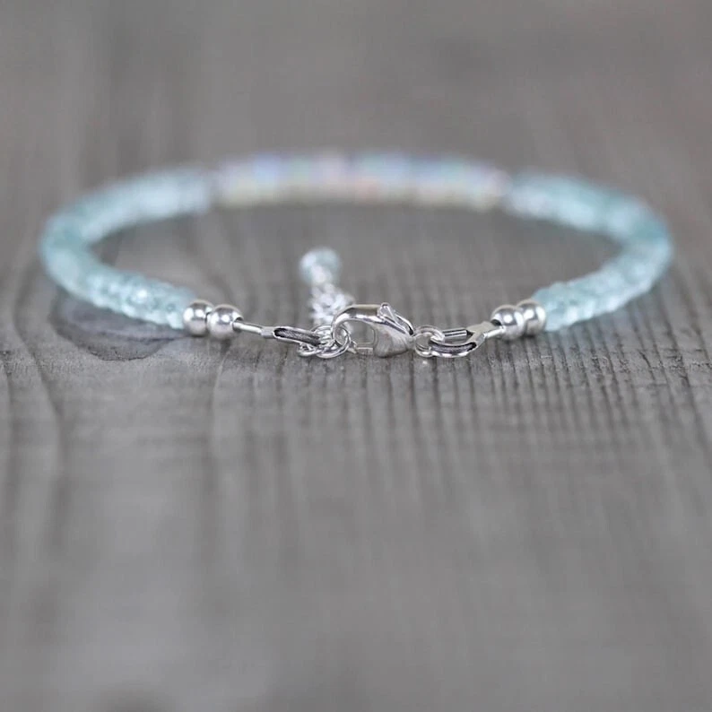 Natürlicher Opal & Aquamarin facettierte Rondelle Edelstein Perlen Frauen Arm... - Bild 4 von 4