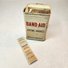 Johnson & Johnson BAND AID Hinged Tin Can Antique Vintage WITH BAND AIDS