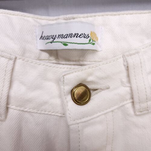 Heavy Maners Jeans Größe 26 weiß Denim hochtailliert gerades Bein gold Knopffliege - Bild 6 von 13