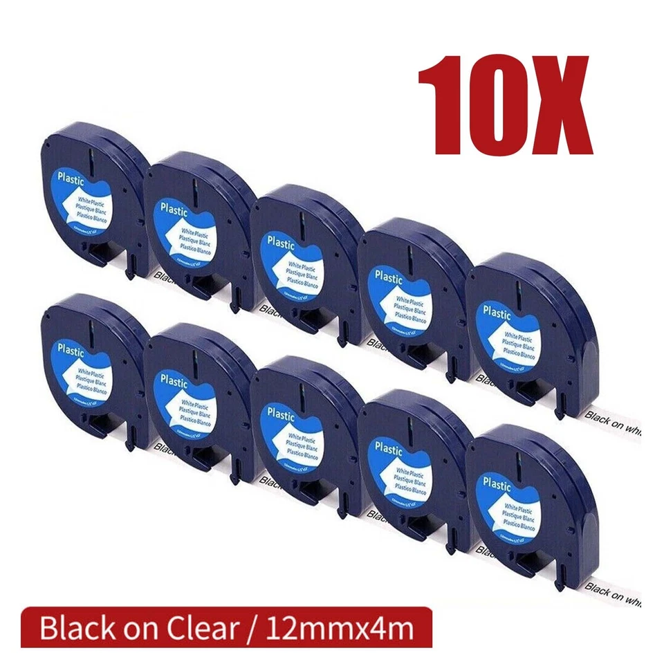 OOZMAS 10x Compatible Dymo 91201 LetraTag Refill Plastic Label Tape 12mm LT-100H LT-100