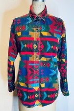 VTG WOOLRICH RED BLUE SOUTHWEST AZTEC BRUSHED COTTON BUTTON UP SHIRT WOMAN'S S