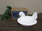 NEW NIB VINTAGE INDIANA GLASS CO. WHITE MILK GLASS HEN ON NEST #7155