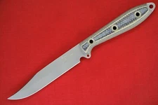 Busse Custom Long 4.75" Elmax Steak Knife Doublecut Bowie Black/Tan/Grey G10