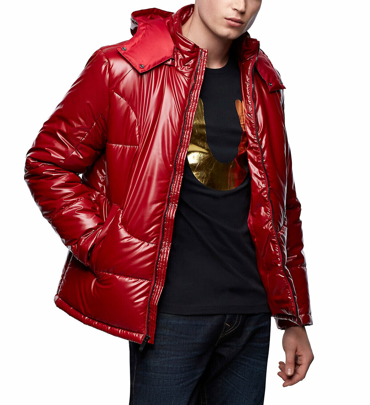 True Religion Menu0026#039;s Ruby Red Shiny Hooded Puffer Jacket $279 | eBay