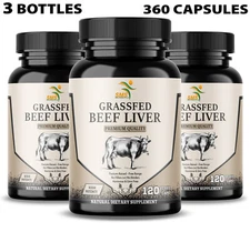 Desiccated Beef Liver Capsules, 100% Grass Fed Undefatted (3 Pack) 360 Capsules
