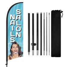 FSFLAG Nails Salon Feather Flag Banner 8Ft Advertising Sign with Pole and Stake