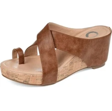 Journee Collection Womens 8.5 M Brown Rayna Faux Leather Sandal Wedges NIB FB4
