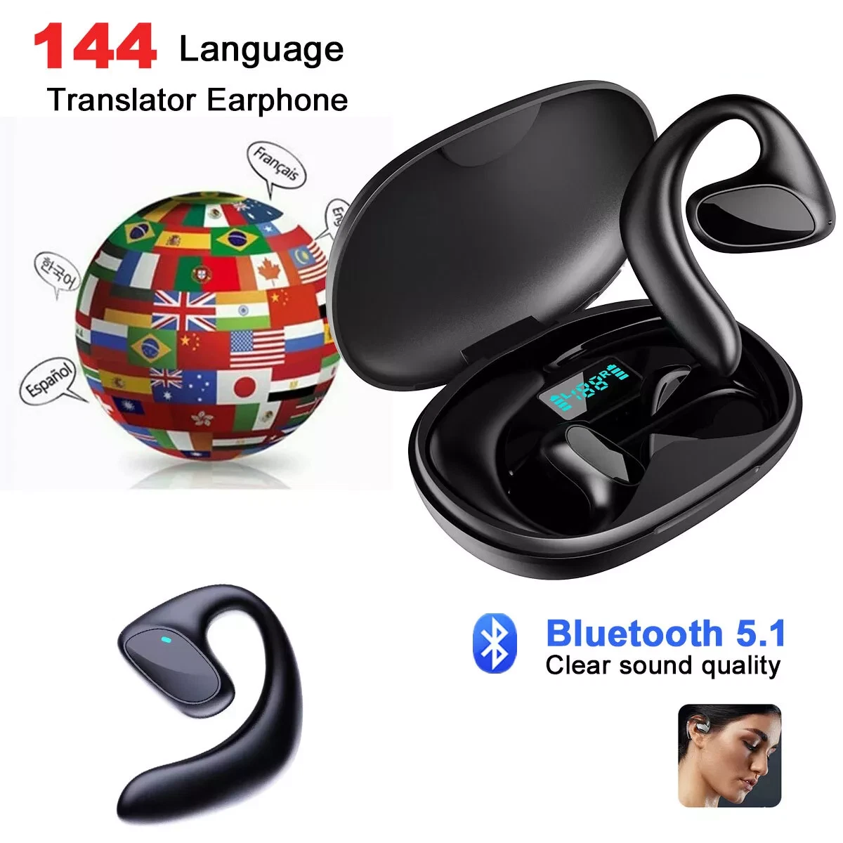 144 Language Translator Earbuds M8 Wireless Bluetooth Two Way Translator Device