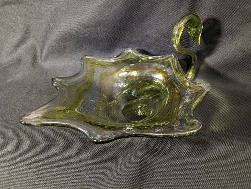 Vintage Large Mid Century Art Glass SWAN Vase Figurine Green Swirl Candy Dish - Bild 3 von 8