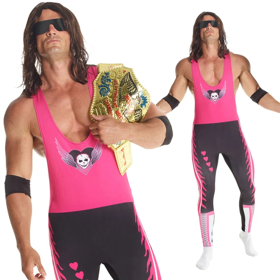 MORPH COSTUMES Lizenziertes WWE Bret Hitman Hart Kostüm + Perücke Brille Herren Wrestler Ringer