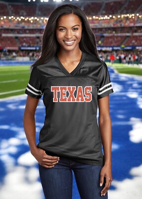 Texas Glitter Jersey Women's Football Shirt Longhorns Black Orange White  College