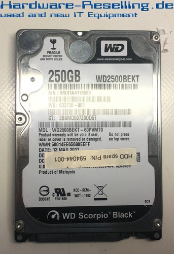 WD 250GB 7,2k SATA 3Gb/s WD2500BEKT-60PVMT0 HP 633738-001 594044-001 2,5" HDD