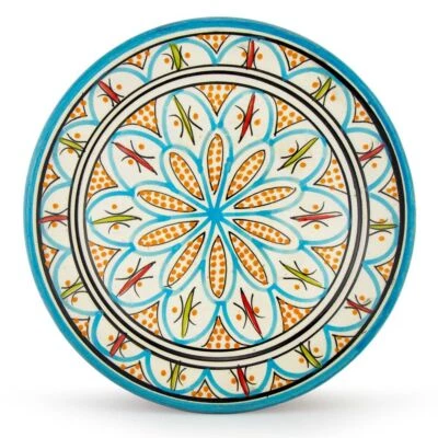 Plato de cerámica oriental placa placa Assiette redondo grande Ø35 cm turquesa Marruecos - Imagen 1 de 3