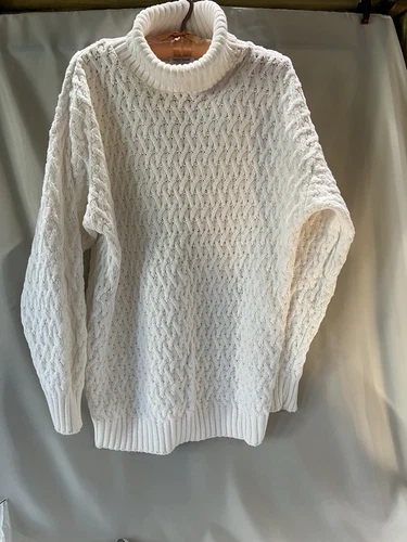 Renee Hauer Chunky Knit Turtle Neck Sweater 100% Cotton Women’s M (OS) White