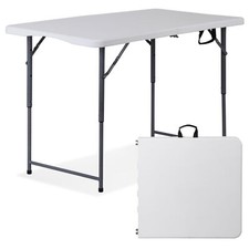 4FT Folding Picnic Table Portable Fold-in-Half Plastic Camping Table with Handle