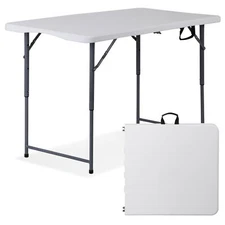 4FT Folding Picnic Table Portable Fold-in-Half Plastic Camping Table with Handle