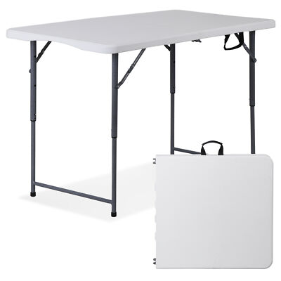 Plastic Folding Utility Table 4ft Portable Table Foldable Legs Adjustable Height